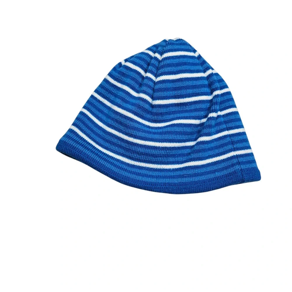 L.L.Bean Womens Blue White Striped Fleece Lined Beanie Hat OSFA Outdoors Granola